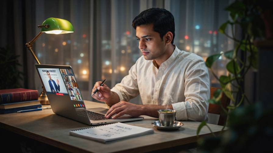 Best Online MBA Programs in India 2026 working professional studying online MBA on laptop at home