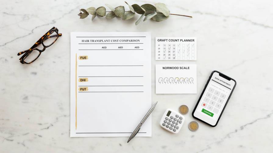 Best Hair Transplant Clinics in Dubai 2026 AED cost comparison chart with graft planner